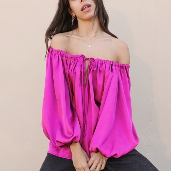 Tyche Tops - Tyche Vibrant Pink Off-Shoulder Blouse